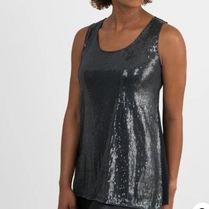 Agnes & Dora Essential Tank Sequin Scoop Neck Black Size L Party Club Wear EUC